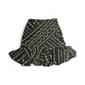 Chaps Black Abstract Print Skirt | Flounce Hem Fit Flare | Stretch | Small